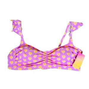 New Stoney x Clover Ruffle Heart Bikini Top Pink Orange Hearts Size 2X